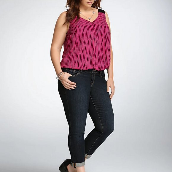 Pink & Black Sheer Torrid Top w/Faux Leather Trim - Picture 3 of 12